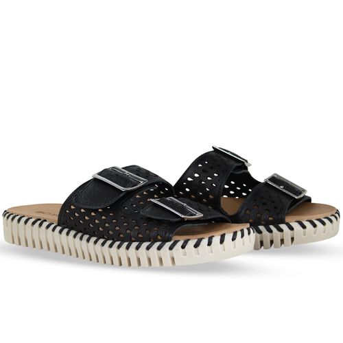 Sandália Rasteira Couro Burnish Preto