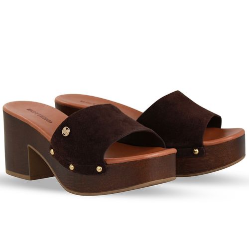 Tamanco Couro Camurça Café