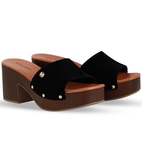 Tamanco Couro Camurça Preto