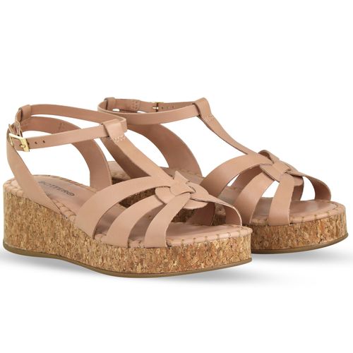 Sandália Anabela Couro Atanado Napoli Brown Sugar