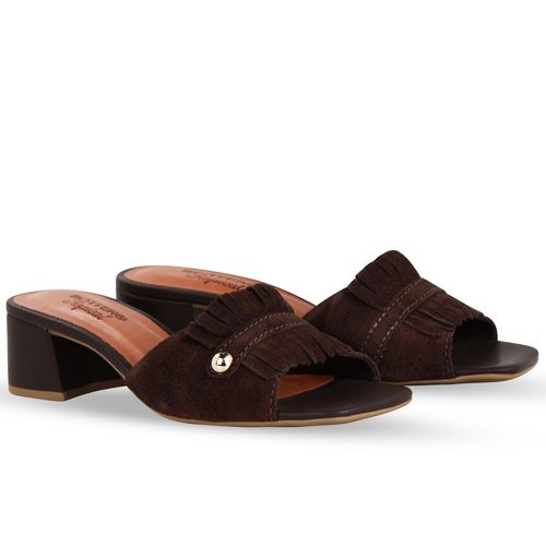 Tamanco Couro Camurça Café