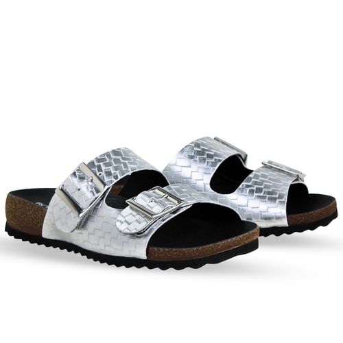 Sandália Rasteira Trama Prata