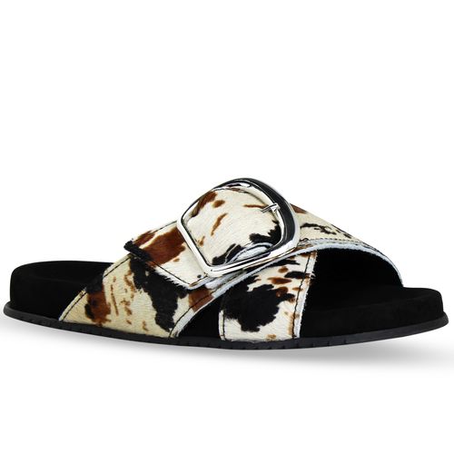 Sandália Rasteira Couro Poney Cow