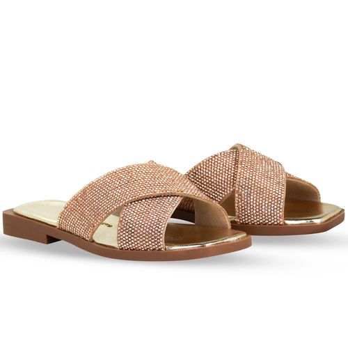 Sandália Rasteira Strass Dourado