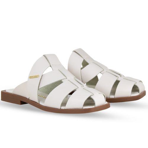 Sandália Rasteira Couro Atanado Off White