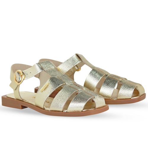 Sandália Rasteira Couro Metalizado Roma Dourado