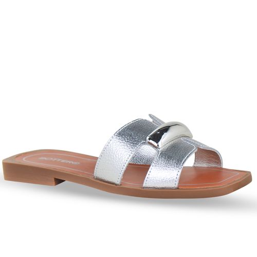 Sandália Rasteira Couro Metalizado Roma Prata