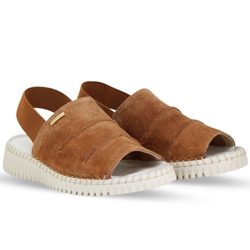 Sandália Rasteira Couro Camurça Castanho