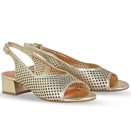 Sandália Couro Metalizado Roma Dourado