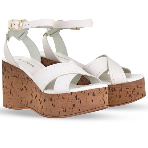 Sandália Anabela Couro Atanado Off White
