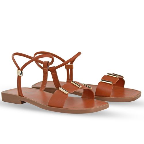 Sandália Rasteira Couro Atanado Napoli Caramelo