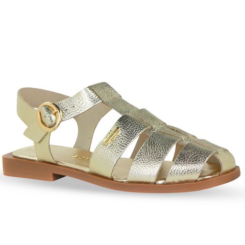 Sandália Rasteira Couro Metalizado Roma Dourado