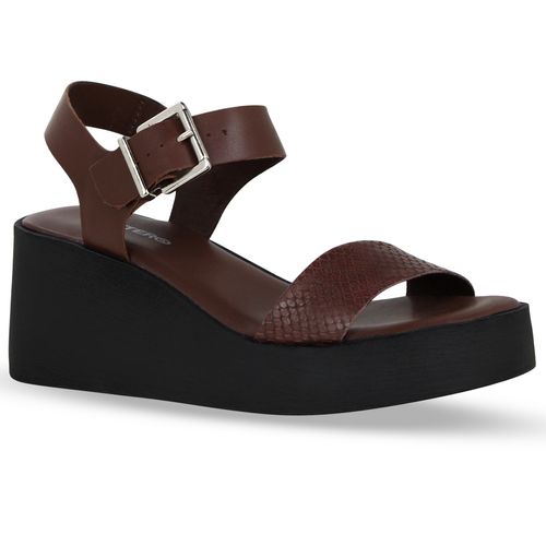 Sandália Anabela Couro Mamba Wood