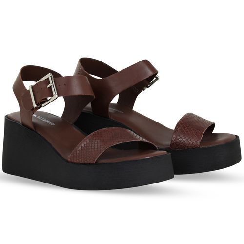 Sandália Anabela Couro Mamba Wood