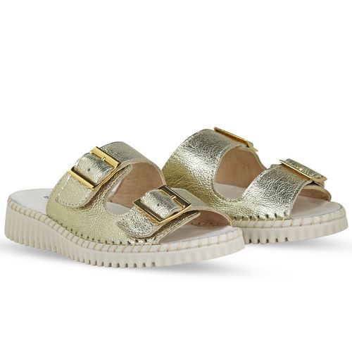 Sandália Rasteira Couro Metalizado Roma Dourado