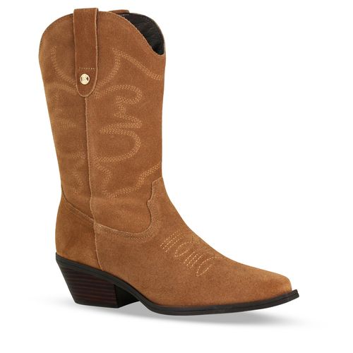 Bota Western Couro Camurça Castanho
