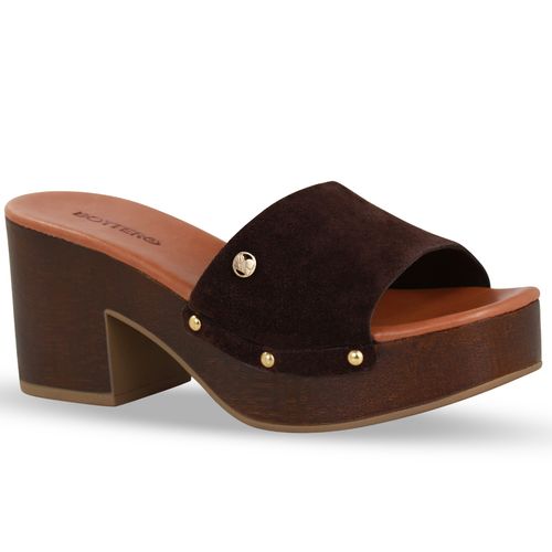 Tamanco Couro Camurça Café