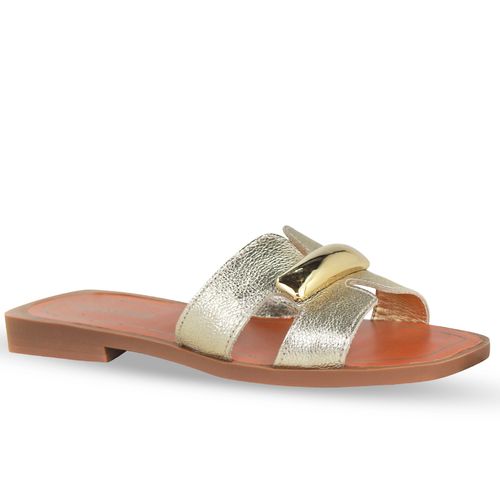 Sandália Rasteira Couro Metalizado Roma Dourado