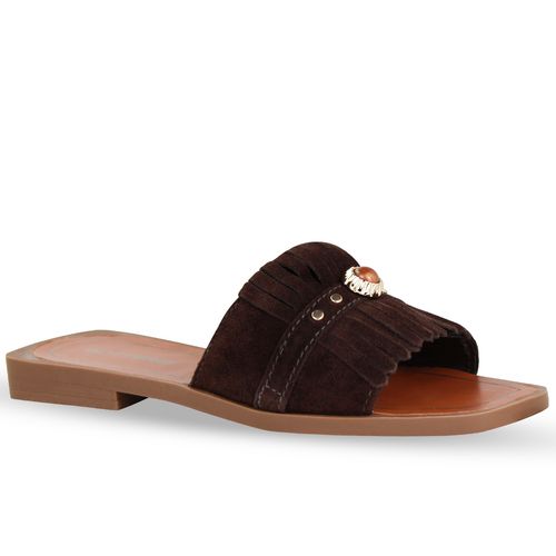 Sandália Rasteira Couro Camurça Café