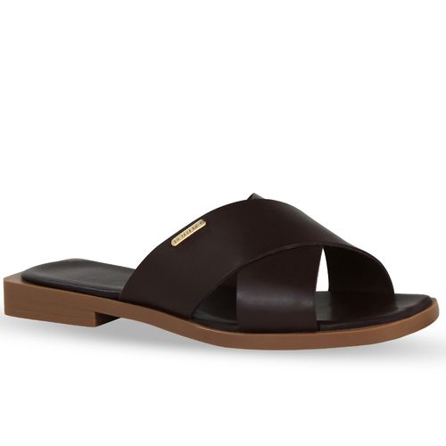 Sandália Rasteira Couro Atanado Marrom