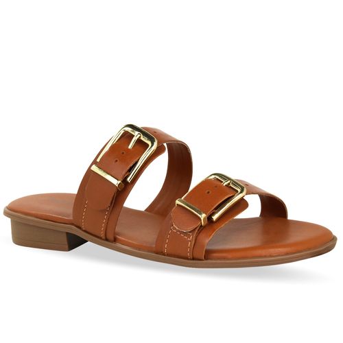 Sandália Rasteira Couro Atanado Napoli Caramelo