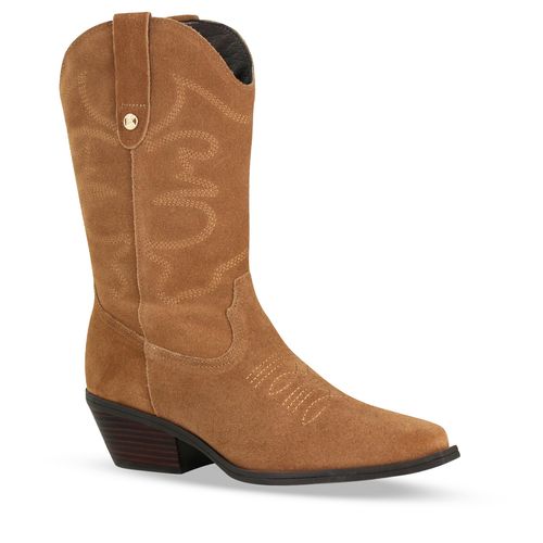 Bota Western Couro Camurça Castanho