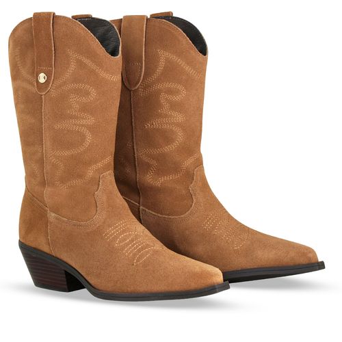 Bota Western Couro Camurça Castanho