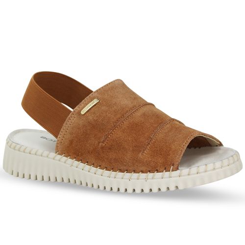 Sandália Rasteira Couro Camurça Castanho