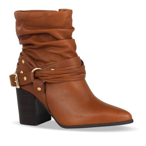 Bota Cano Baixo Couro Burnish Caramelo