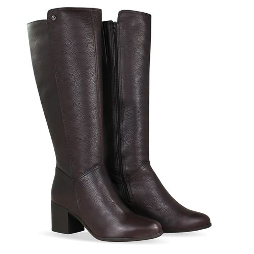 Bota Cano Longo Couro Burnish Marrom