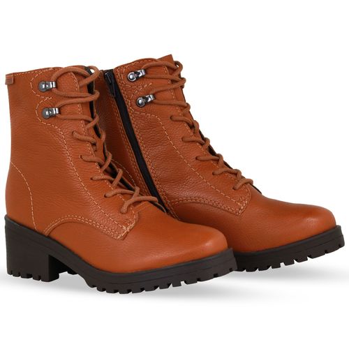 Bota Coturno Couro Burnish Caramelo