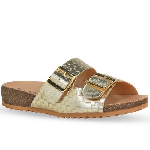 Sandália Rasteira Trama Ouro