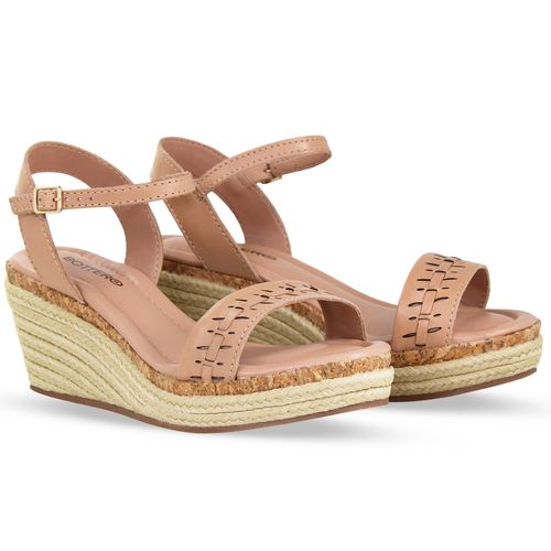 Sandália Anabela Couro Atanado Napoli Brown Sugar