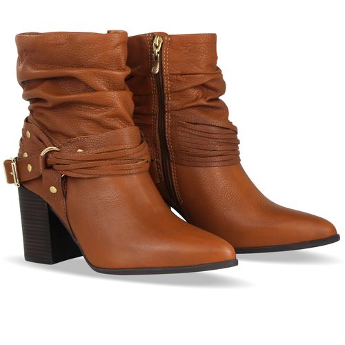 Bota Cano Baixo Couro Burnish Caramelo