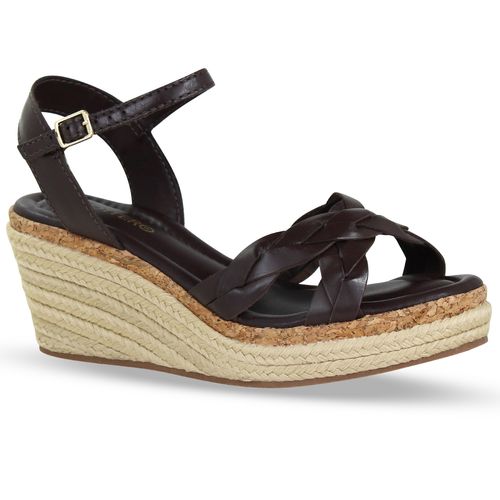 Sandália Anabela Couro Atanado Napoli Marrom