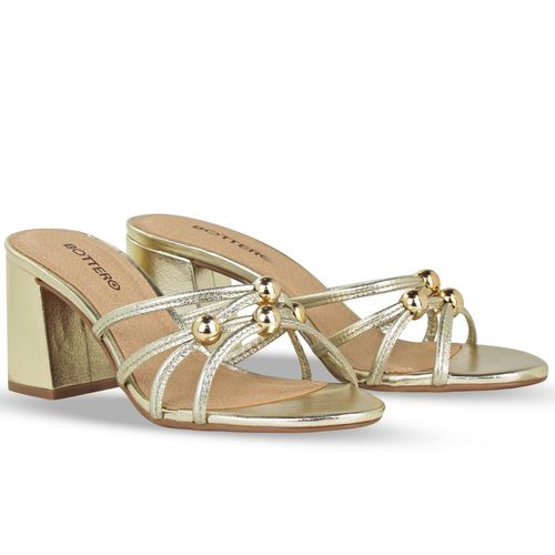 Tamanco Couro Metalizado Roma Dourado