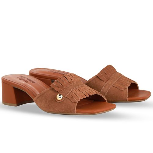 Tamanco Couro Camurça Castanho