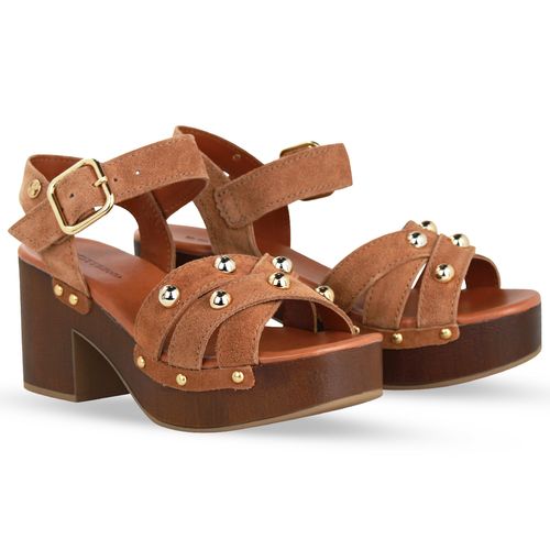 Sandália Plataforma Couro Camurça Castanho