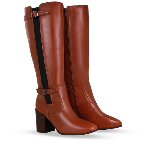 Bota Cano Longo Couro Atanado Napoli Conhaque