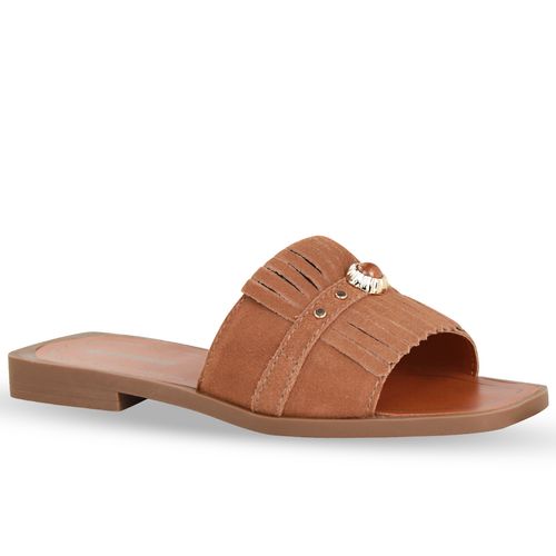 Sandália Rasteira Couro Camurça Castanho