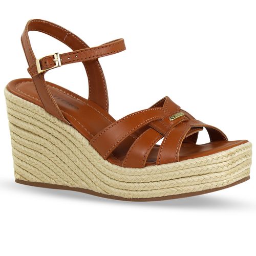 Sandália Anabela Couro Atanado Napoli Caramelo