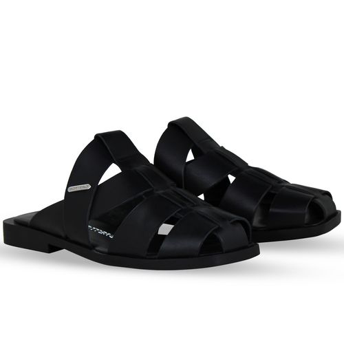 Sandália Rasteira Couro Atanado Preto