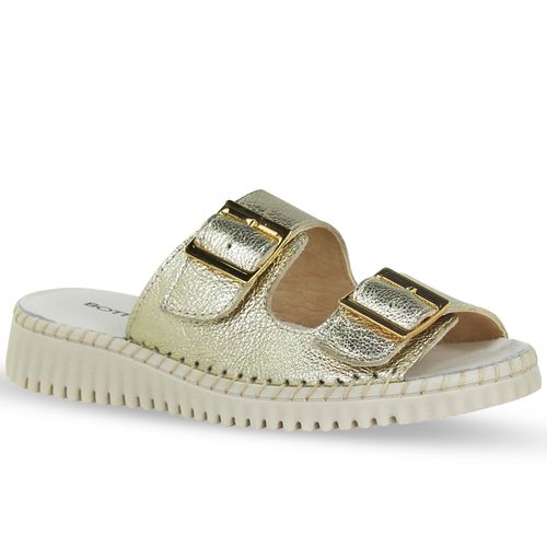 Sandália Rasteira Couro Metalizado Roma Dourado