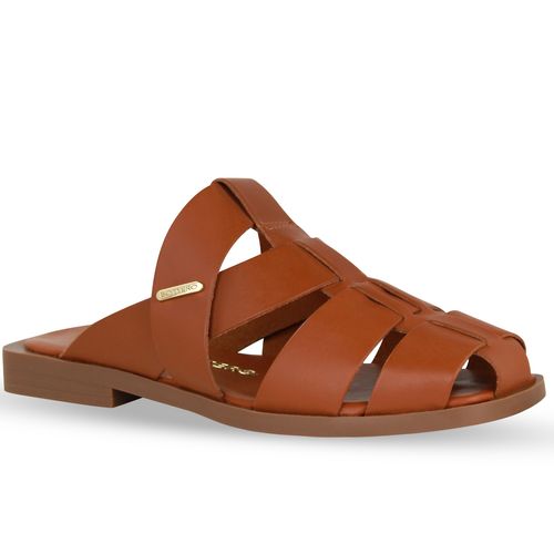 Sandália Rasteira Couro Atanado Caramelo