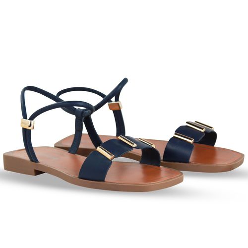 Sandália Rasteira Couro Atanado Napoli Marinho