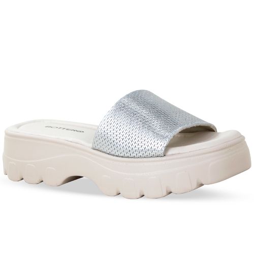 Tamanco Couro Veneza Metal Prata