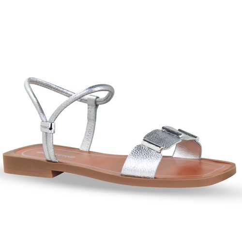 Sandália Rasteira Couro Metalizado Roma Prata