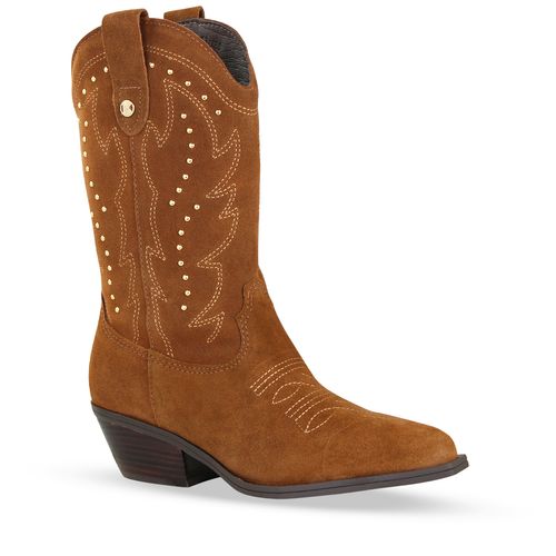Bota Western Couro Camurça Castanho