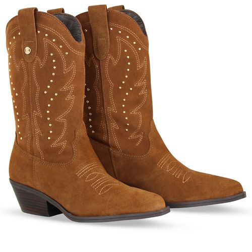 Bota Western Couro Camurça Castanho